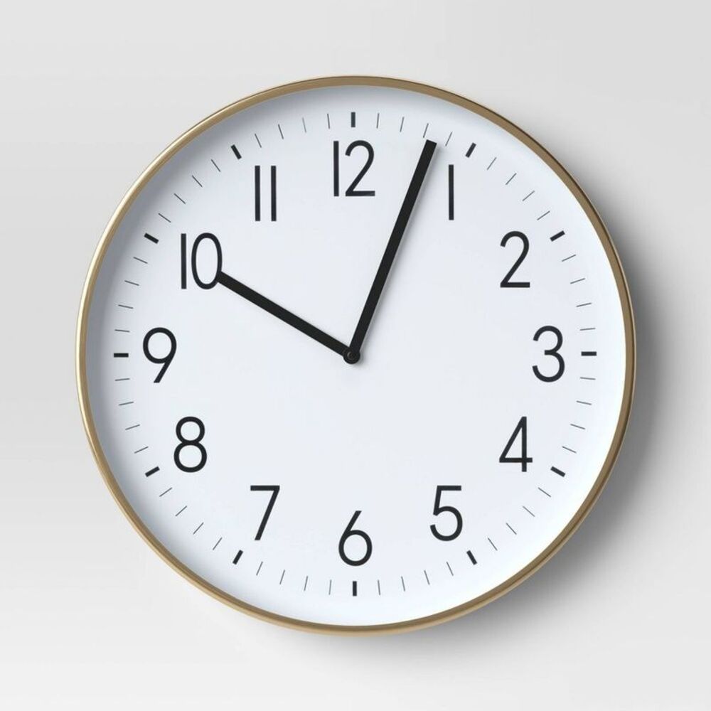 19" Plastic Mirrored Wall Clock Brass - : Contemporary Round Analog Display